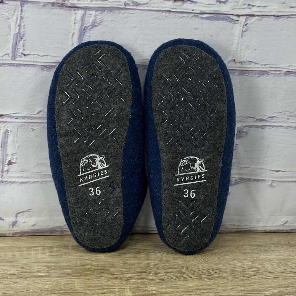 Kyrgies Classic Navy Blue Felted Wool Slippers Women's 36 US 6 Handmade - Picture 6 of 7
